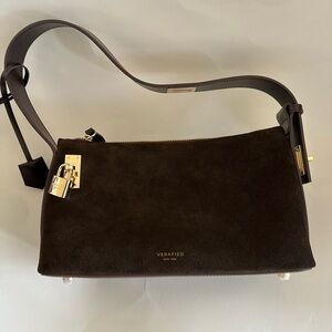 Gold Espresso Suede Hobo Shoulder Handbag